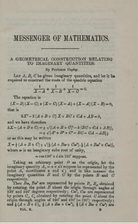 A geometrical construction relating to imaginary quantities.