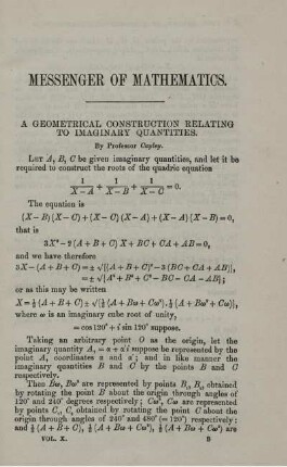 A geometrical construction relating to imaginary quantities.