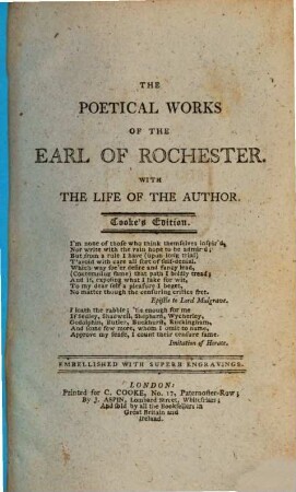 The poetical works of the Earl of Rochester : with the life of the author