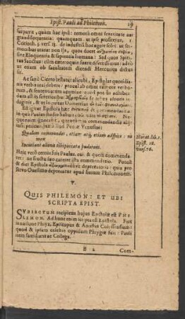 V. Quis Philemon: Et Ubi Scripta Epist.