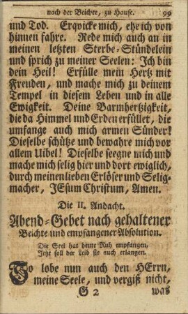 Die II. Andacht. Abend-Gebet nach gehaltener Beichte und empfangener Absolution
