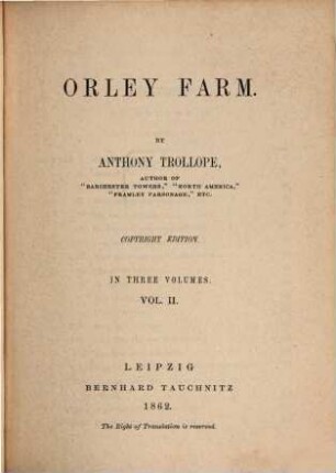 Orley farm : in 3 vols., 2