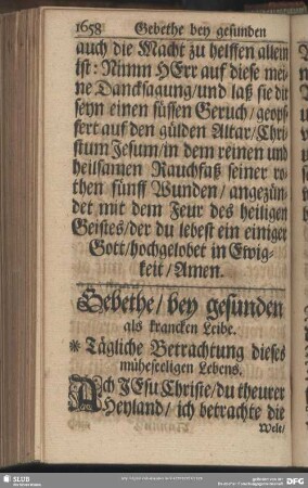 Gebeth, bey gesunden als krancken Leibe
