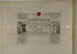 Faltbrief mit 9 Text/Bildfeldern zum 200. Jahrestag der Augsburger Konfession (1. Rückseite oben)