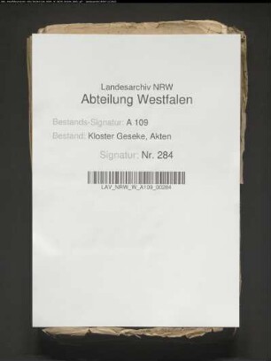 Prozeß Stadt gegen Stift Geseke wegen Kollation des Pastorats an St. Petri in Geseke.