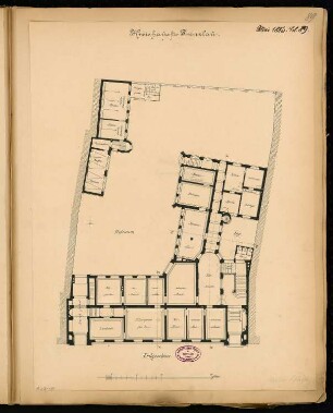 Landratsamt (Kreishaus), Prenzlau Monatskonkurrenz Mai 1883: Grundriss Erdgeschoss; Maßstabsleiste