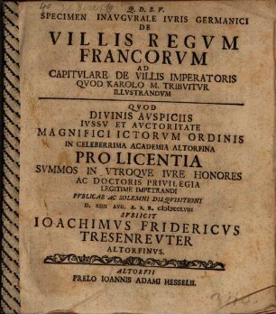 Specimen inaug. iuris germ. de villis regum Francorum