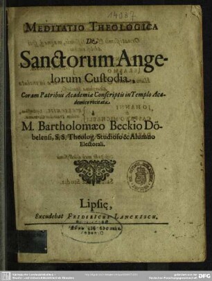 Meditatio theol. de sanctorum angelorum custodia