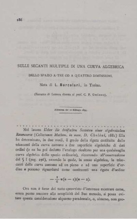Sulle secenti multiple di una curva algebrica dello spazio a tre od a quattro dimensioni.