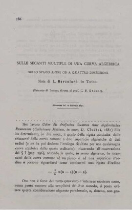 Sulle secenti multiple di una curva algebrica dello spazio a tre od a quattro dimensioni.