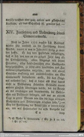 XIV. Fortsetzung und Vollendung seines Elementarwerks