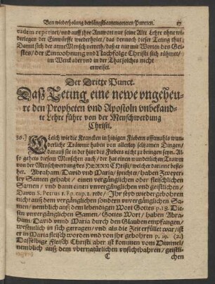 Der Dritte Punct. Dass Teting eine newe ungeheure den Propheten und Apostoln unbekandte Lehre führe ...