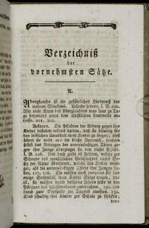 Verzeichniß der vornehmsten Sätze.