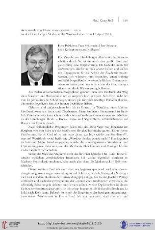 Antrittsrede von Herrn Hans Georg Bock an der Heidelberger Akademie der Wissenschaften vom 17. April 2011