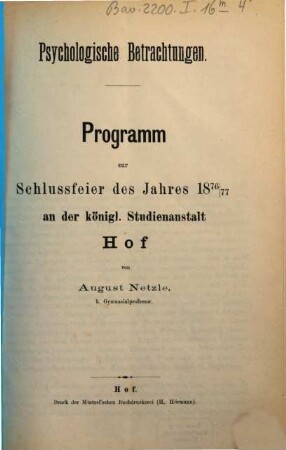 Psychologische Betrachtungen