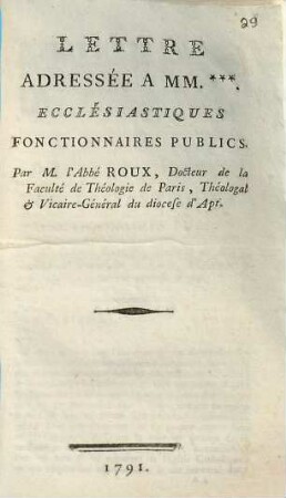 Lettre adressée à MM.*** ecclésiastiques fonctionnaires publics