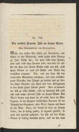 No. VII. Die wahren Freunde Jesu an seinem Altare. Eine Abendmahlsrede von Ebendemselben