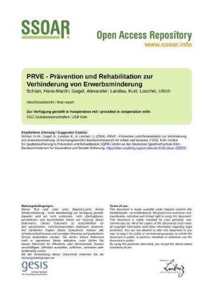PRVE - Prävention und Rehabilitation zur Verhinderung von Erwerbsminderung
