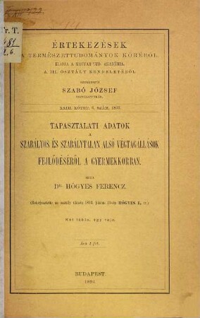 Értekezések a természettudományok köréből. 23. 1893/94, Nr. 6 - 7