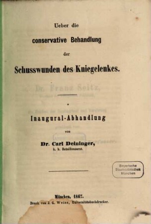 Über die conservative Behandlung der Schußwunden des Kniegelenkes