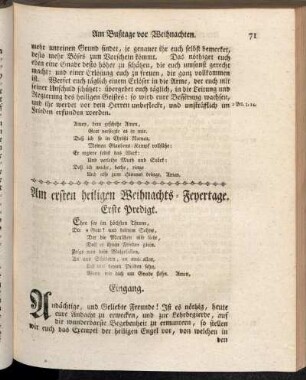 Am ersten heiligen Weihnachts-Feyertage. Erste Predigt