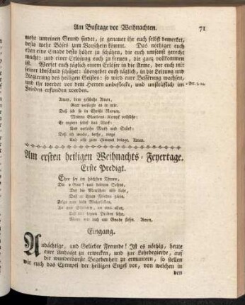 Am ersten heiligen Weihnachts-Feyertage. Erste Predigt