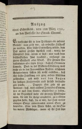 Auszug eines Schreibens, vom 2ten März 1791, an den Verfasser der Strasb. Chronik