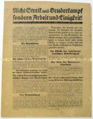 Flugblatt der SPD gegen KPD und USPD und Aufruf zur Arbeit