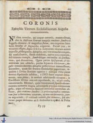 Coronis Epitaphia Virorum Ecclesiasticorum Augustae contumulatorum.
