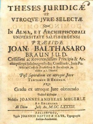 Theses Juridicae Ex Vtroqve Jvre Selectae