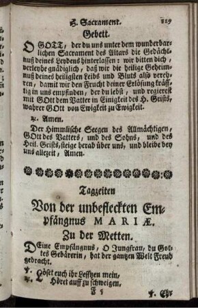 Tagzeiten Von der unbefleckten Empfängnus Mariae.