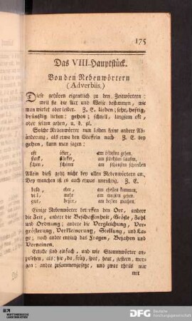 Das VIII. Hauptstück. Von den Nebenwörtern (Adverbiis.)