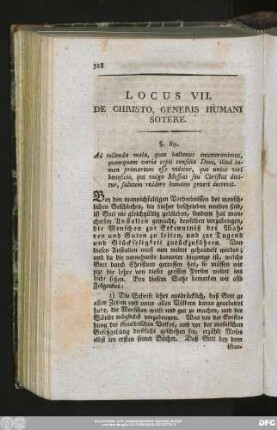 Locus VII. De Christo, Generis Humani Sotere.