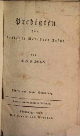 Predigten für denkende Verehrer Jesus. 5. 2. Aufl. - 1817