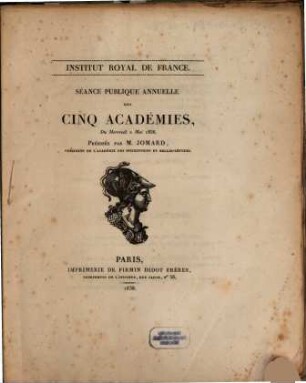 Séance publique annuelle des cinq académies, 1838