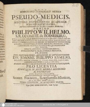 Dissertatio Inauguralis Medica De Pseudo-Medicis