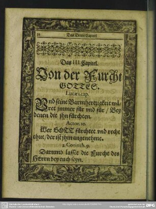 Das III. Capitel. Von der Furcht Gottes