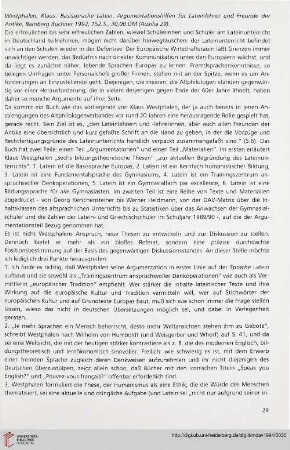 37: [Rezension von: Westphalen, Klaus: Basissprache Latein. Argumentationshilfen für Lateinlehrer und Freunde der Antike]