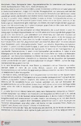 37: [Rezension von: Westphalen, Klaus: Basissprache Latein. Argumentationshilfen für Lateinlehrer und Freunde der Antike]