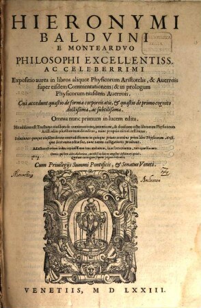 Expositio in libros aliquot Physicorum Aristotelis et Averrois super eisdem Commentationem