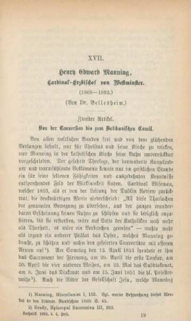 289-325 Henry Edward Manning, Cardinal-Erzbischof von Westminster (1808-1892) : II.