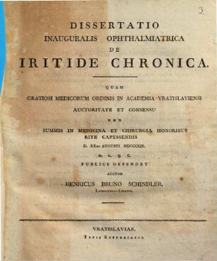 Dissertatio inauguralis ophthalmiatrica de iritide chronica