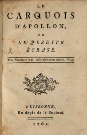 Le Carquois d'Apollon, ou Le Jesuite Écrasé