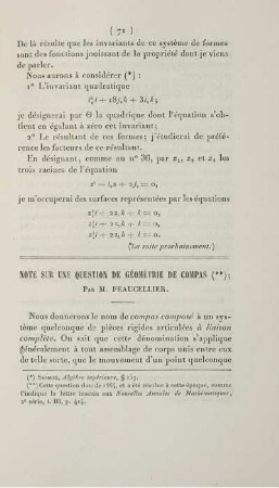 Note sur une question de géométrie de compas.