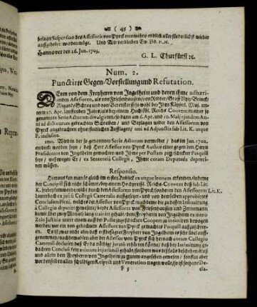 Num. 2. Punctirte Gegen-Vorstellung und Refutation.