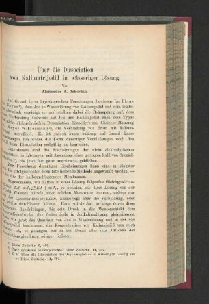 Über die Dissociation von Kaliumtrijodid in wässeriger Lösung