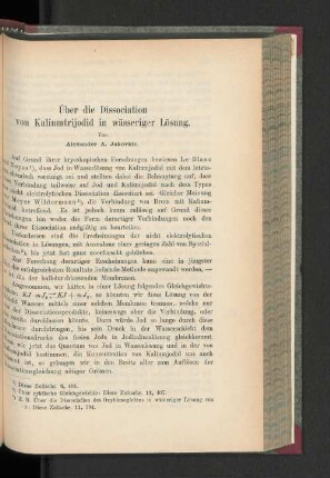 Über die Dissociation von Kaliumtrijodid in wässeriger Lösung
