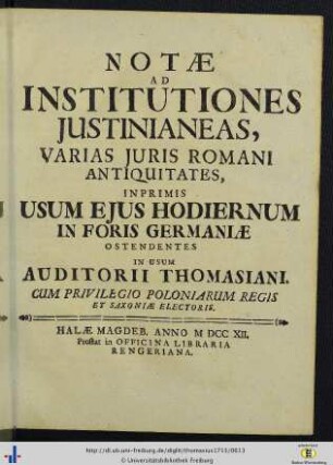 Notae Ad Institutiones Justinianeas ...