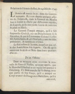 Relation de l'Armée du Roi, du 24 Octobr. 1745