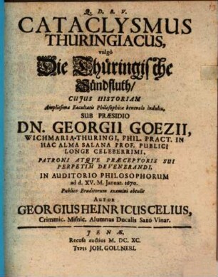 Cataclysmus Thuringiacus, vulgo die Thüringische Sündfluth